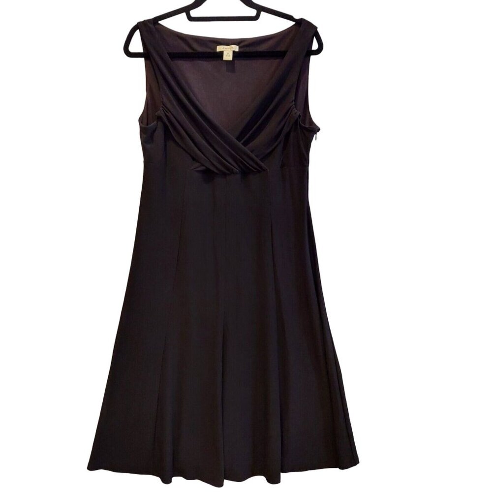 Dressbarn Womens 12 MidiDress Black V Neck Fit Flare Career Stretchy  Date Party